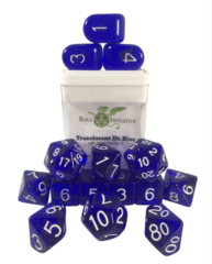 Set Of 15 Dice: Translucent Dark Blue W/White